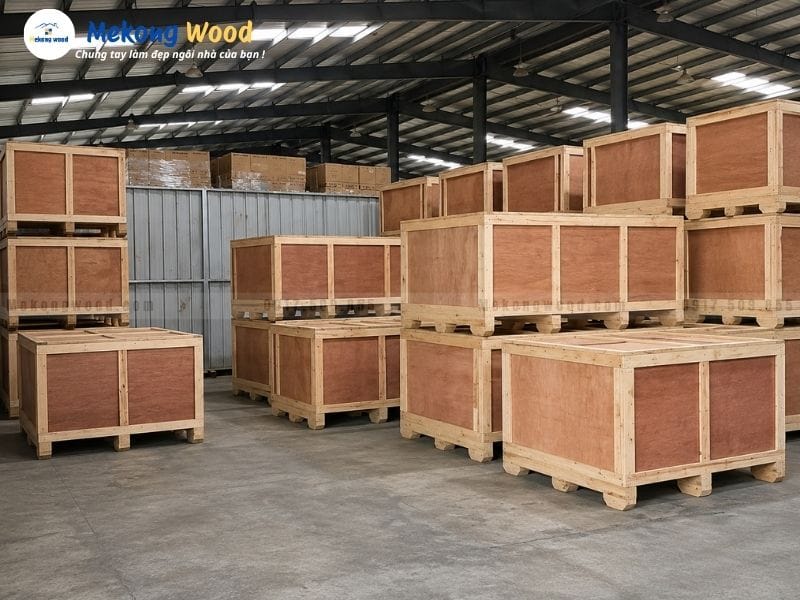 Hình ảnh thùng gỗ kín thường dùng để dóng máy óc , những sản phẩm xuất đi xa