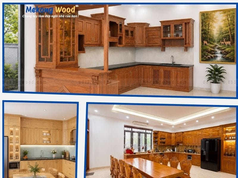 Hình ảnh tủ bếp gỗ căm xe và các loại tủ bếp gỗ khác