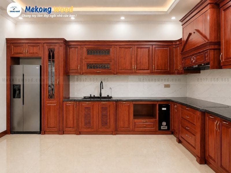 Hình ảnh mẫu tủ bếp indochina mà gỗ căm xe