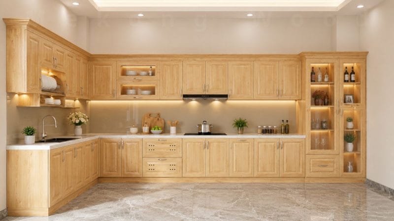 Tất tần tật về tủ bếp bêp gỗ sồi nga