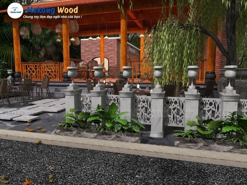 Góc thư giã của quán cafe sân vườn phong cách truyền thống