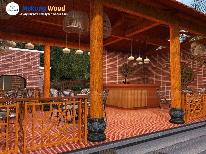 Hình ảnh không gian quầy pha chế trong quán cafe sân vườn