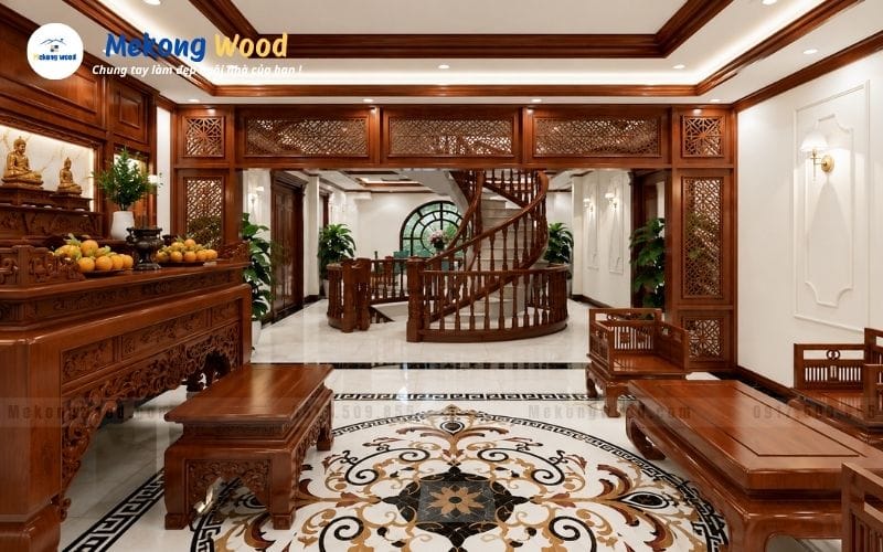 Hình ảnh góc nhìn từ bên trong phòng thờ