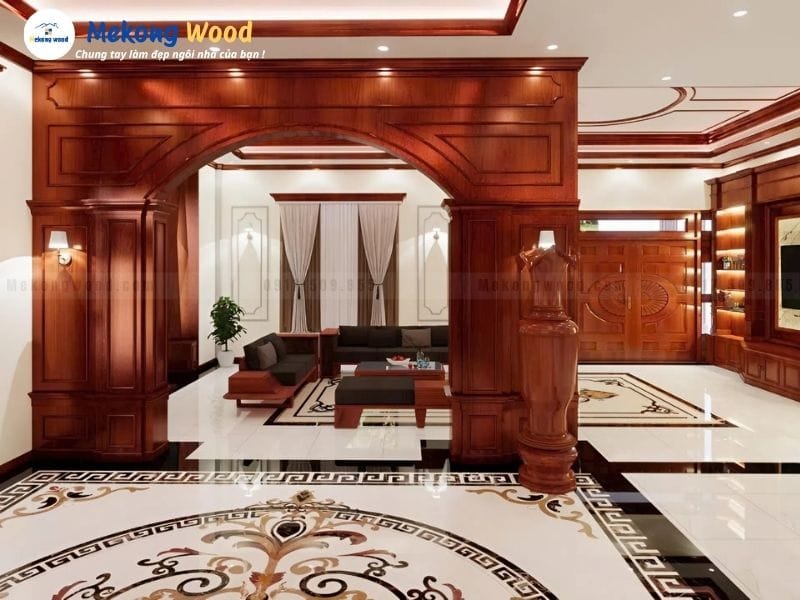 Góc chụp thiết kế nội thất tân cổ điển cho phòng khách căn hộ biệt thự