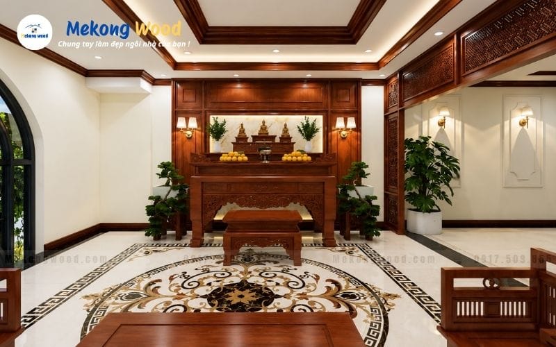 Hình ảnh góc nhìn phòng thờ gia tiên trong căn hộ biệt thự