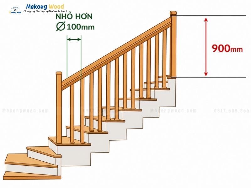 kích hước lan can cầu thang chuẩn