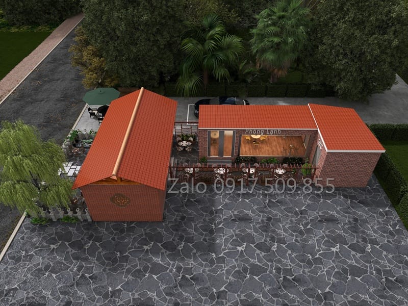 Hình ảnh tổng quan thiết kế quán cafe sân vườn đẹp