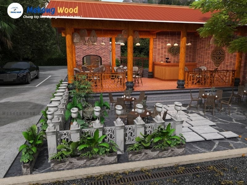 hình ảnh phía trước quán cafe sân vườn