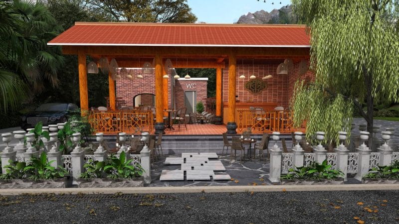 Mekongwood - Thiết kế quán cafe sân cườn phong cách truyền thống