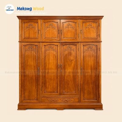 Tủ quần áo tân cổ điển 4 cánh gỗ gõ đỏ-TA09