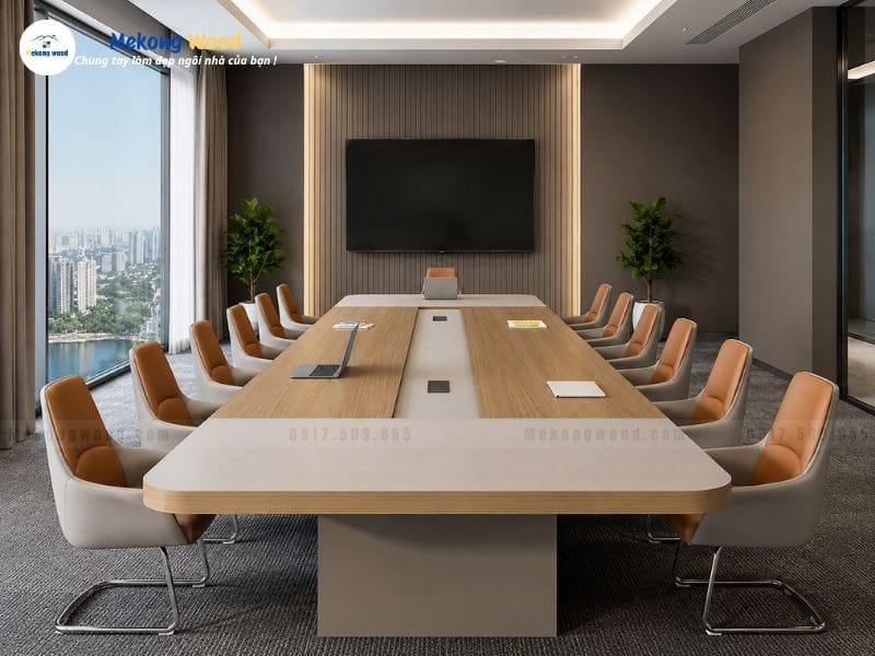 Hình ảnh bàn họp văn phòng gỗ công nghiệp MDF hiện đại tại văn phòng công ty