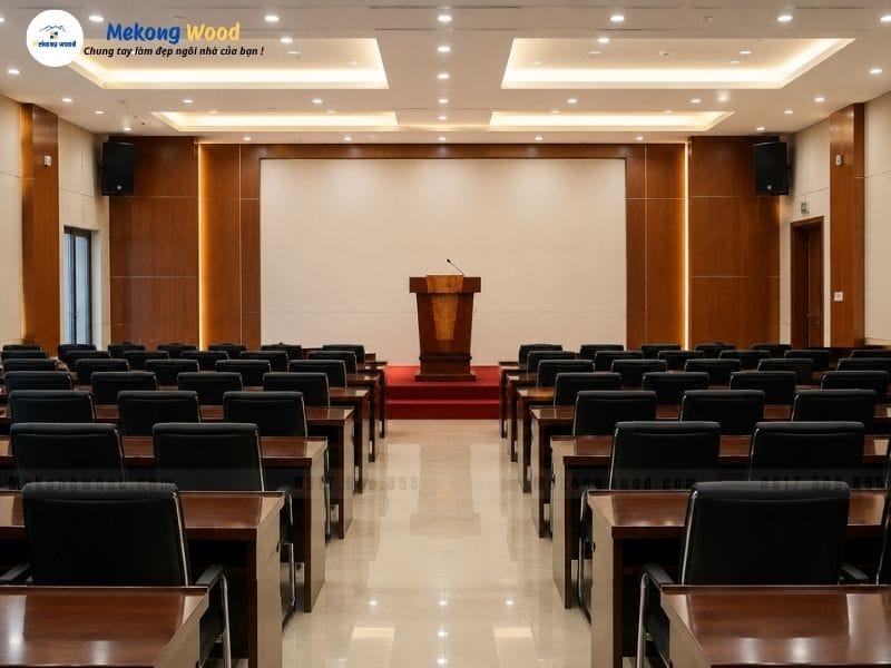 hình ảnh bục phát biểu gỗ phủ veneer
