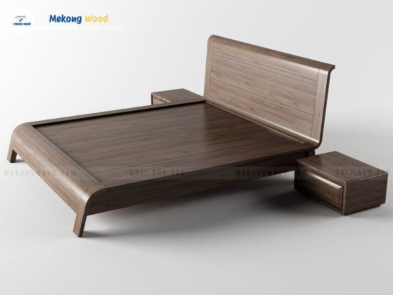 Mẫu giường ngủ gỗ óc chó bo cong