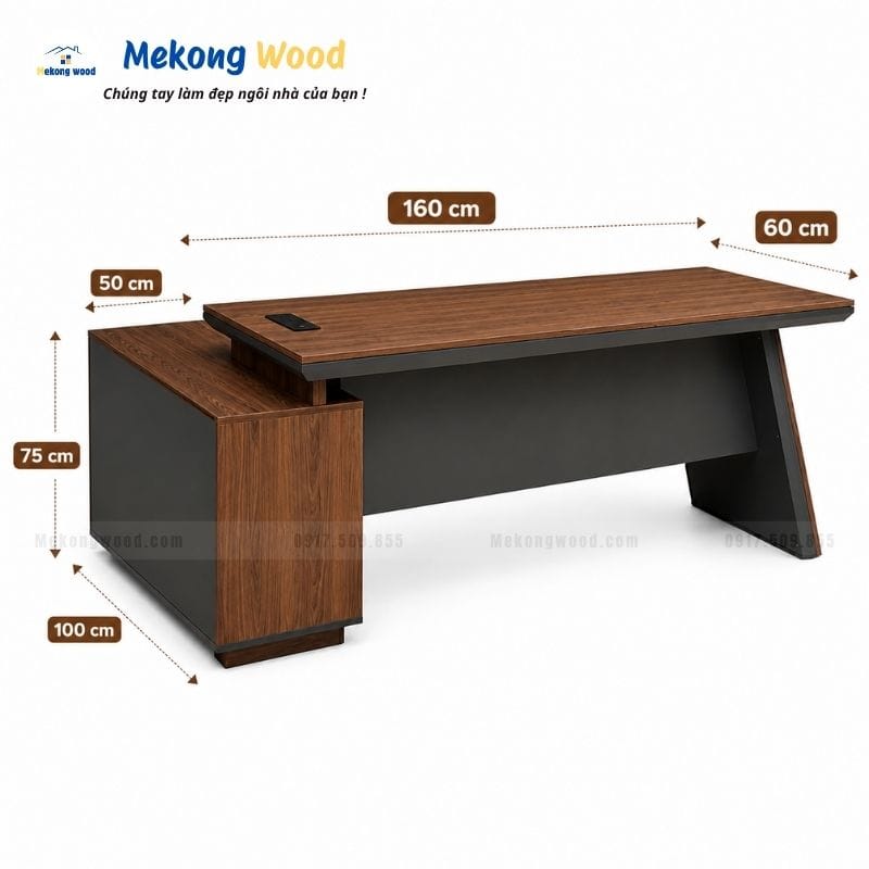 Hích thước bàn làm việc giám đốc gỗ công nghiệp tại Mekongwood