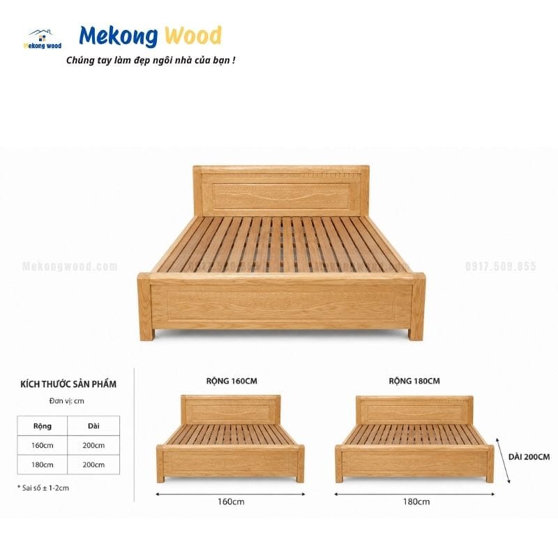 Kích thước giường ngủ gỗ sồi tự nhiên