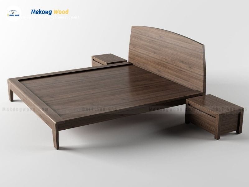 Mẫu giường ngủ gỗ óc chó vát đầu giường