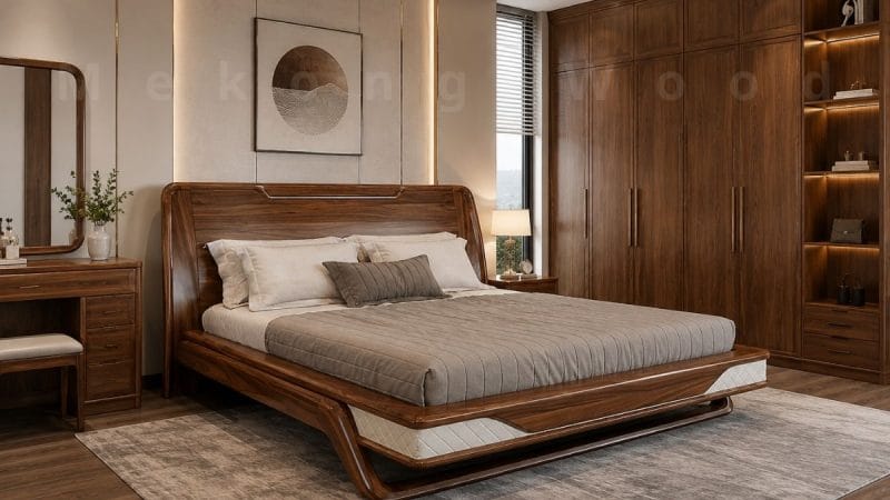 mẫu giường ngủ gỗ óc chó đẹp cao cấp