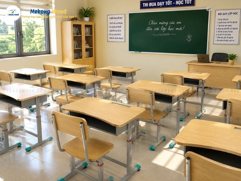 Mẫu bàn ghế học sinh tiểu học nâng hạ tùy chỉnh độ cao