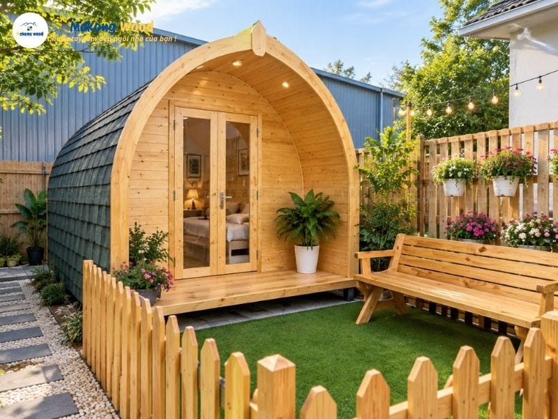 hình ảnh căn hộ homstay được làm từ gỗ thông
