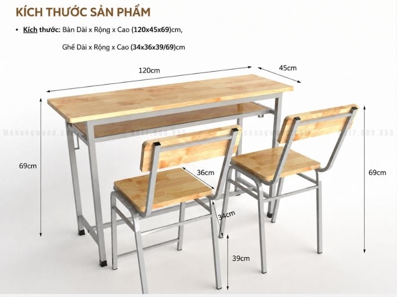 Hình ảnh kích thước tiêu chuẩn của bàn ghế học sinh tiểu học